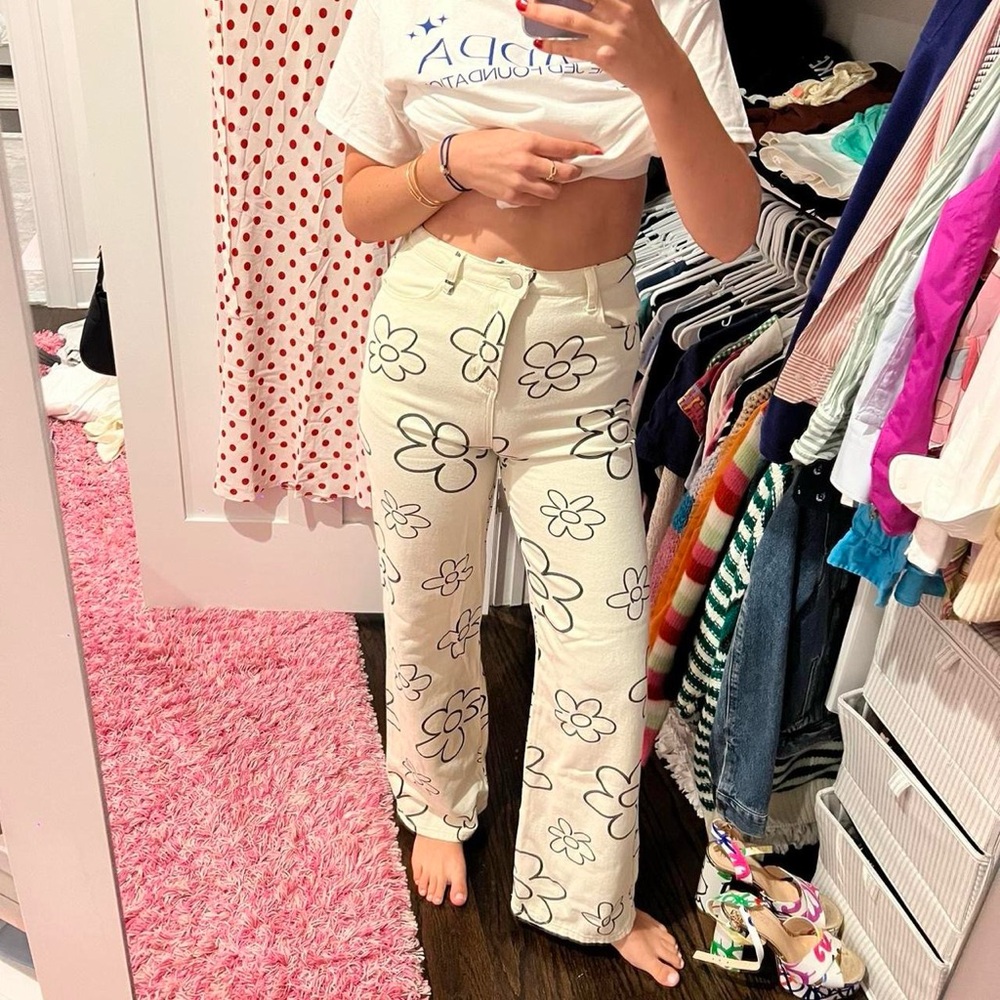 Floral white & black jeans